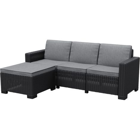 Keter California 3 Seater Outdoor Garden Furniture Chaise Longue - Graphite with Grey Cushions (1/5)