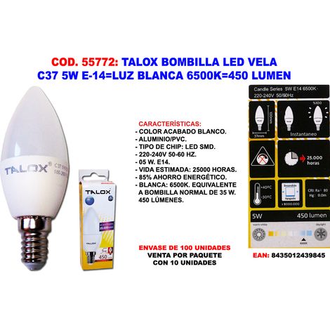 Ampoule Bougie LED C37 5W E14 Blanc 6500K 450 Lumen