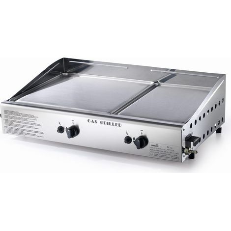 Barbecue double plaque de cuisson à gaz LPG avec allumage piézoélectrique en acier inoxydable Made in Italy