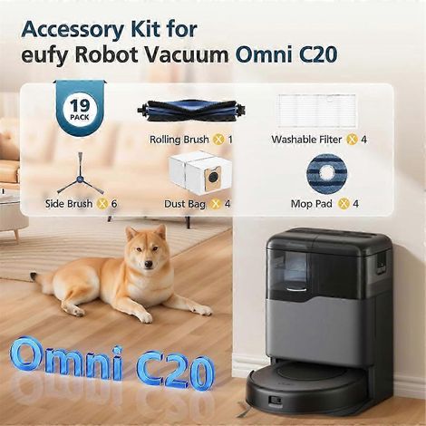 19-teiliges Set aus Hauptbürste, Seitenbürste, HEPA-Filter, Staubbeutel und Wischtuch für Eufy Omni C20 Saugroboter AC Edition 0709
