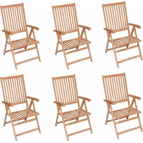 6 pcs Chaises inclinables, Chaises à dîner, Fauteuils de jardin Bois de teck solide BGT36934 (1/5)