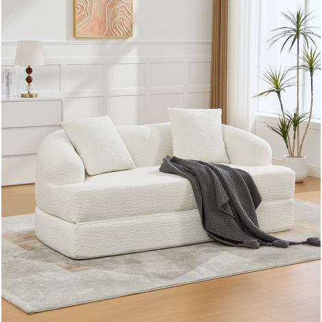 Divano letto pieghevole 2 posti in ciniglia beige, 2 cuscini, 157 x 84 x 65 cm, OKWISH (1/5)