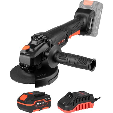 Dnipro-M Amoladora Angular Inalámbrica DGA-201M 20V - Radial 125mm 10.000rpm M14, Batería 2Ah y Cargador, Corte y Desbaste (1/4)