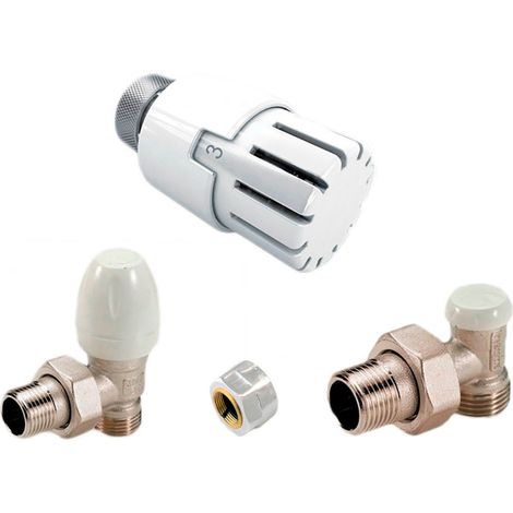 Kit para Radiador Cabezal Termostático, Detentor, Válvula y Adaptador para Cobre 15 -1/2" - Tiemme (1/5)