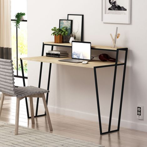 Decortie Pal Moderner Schreibtisch Eiche mit Monitorständer Breite 124cm