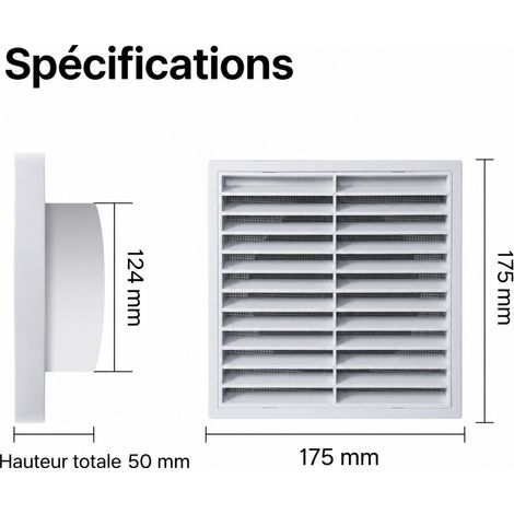 Grille d'aération murale ronde à persiennes blanc 5 pouces 125 17,5 × 17,5 × 5 cm pour salle de bain et sèche-linge – Livraison gratuite