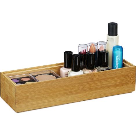 2 x Ordnungsbox Bambus, stapelbar, natürliche Optik, Aufbewahrungsbox Küche, Bad, Dekobox, HxBxT: 5 x 23 x 7,5 cm, natur (1/5)
