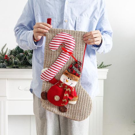 1 Pice Dcorations De Nol Laine Tricoter Grand Pre Nol Bonhomme De Neige Cerf Chaussettes De Nol Sac Cadeau (style 2)