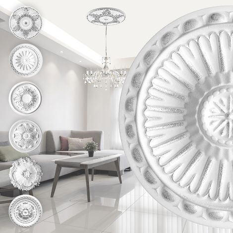 Rosace décorative en polystyrène argent – Ø 28cm – Pour embellir plafonds et murs – Facile à peindre et à installer – Marbet Design