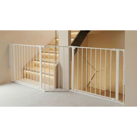 Safetots Barrière Escalier Multi-Panneaux avec 2 Portillons, Blanc, Longueur Totale 194cm (1/5)