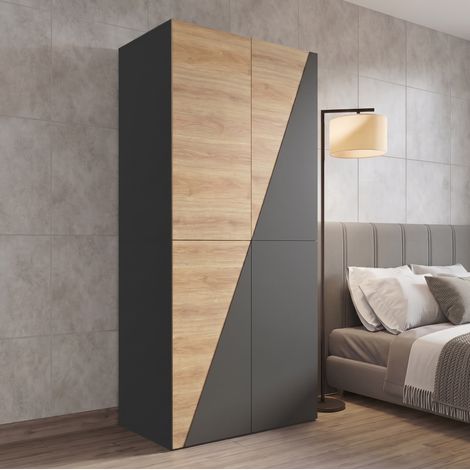 Armadio guardaroba 90 x 50 x 200 cm con barra, portapantaloni, 2 cassetti e contenitore (1/5)