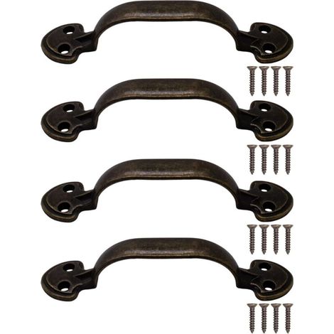 Set aus 4 antiken Möbelgriffen aus gealtertem Messing in Bronzeoptik, 115 x 24 mm (1/4)