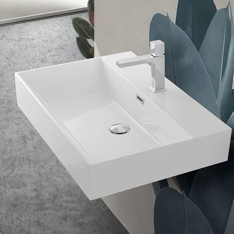 Lavabo sospeso rettangolare in resina 70 cm bianco lucido Loto (1/3)