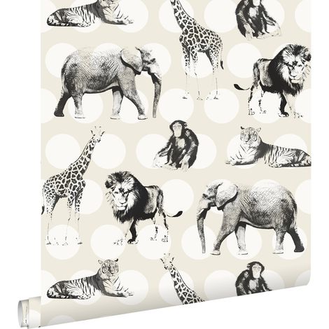papier peint animaux sur gros points blanc brillant et noir  - ESTAhome (1/5)