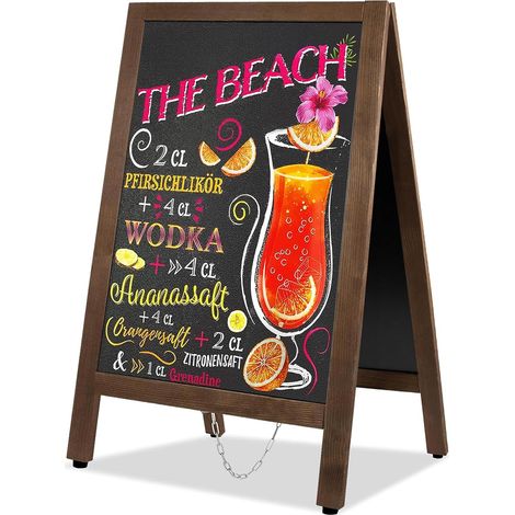 Chevalet Publicitaire Extérieur 105x45cm Tableau Noir Magnétique Double Face Grand Panneau, Tableau à Craie Stop Trottoir, Chevalet Bois Pour Pour Menu Sandwich Restaurant, Bar, Fête, Commerce (1/5)
