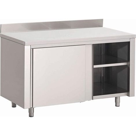 Table armoire inox avec portes coulissantes et dosseret - 1800 x 700 x 850 mm - Gastro M