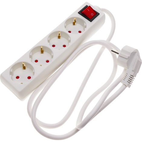 BeMatik - Regleta de enchufes 4 schuko 16A 230V blanca con interruptor y cable de 3m