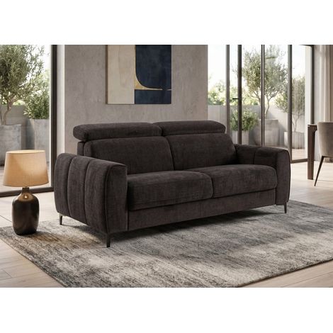 Canapé convertible express 3 places en velours texturé marron