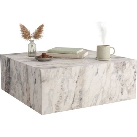 Dmora - Tavolino da salotto Jesinia, Tavolo basso da caffè, Portariviste per divano, Ripiano da soggiorno, 90x90 h35 cm, Marmo