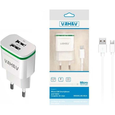 Kit de chargeur double USB 2.1A Micro USB - Charge rapide avec câble Micro USB - Compatible avec les appareils Samsung, Xiaomi, Huawei, Android et . (1/5)