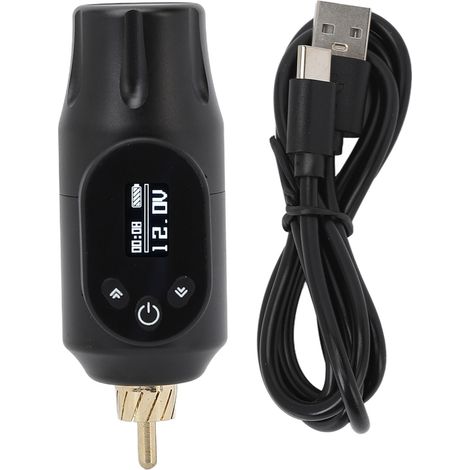 Alimentation sans fil pour stylo tatouage, charge rapide, écran OLED, interface RCA, batterie 2000mAh, noir (1/5)