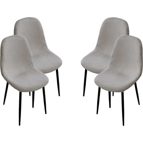 MAURY'S SET 4 SEDIE IMBOTTITE TEDDY TESSUTO GRIGIO CON GAMBE NERE 44X48X88 CM (1/4)