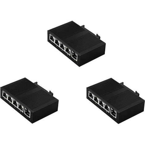 Trois commutateurs réseau 5 ports 100 Mbps, commutateurs Ethernet de qualité industrielle, non gérés, répartiteurs de réseau industriels montés sur rail DIN. (1/5)