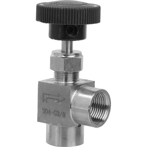 Vanne à aiguille à filetage femelle BSPP, vanne d'arrêt coudée en acier inoxydable 304 pour eau, gaz, fioul et carburant 3/8 (1/5)