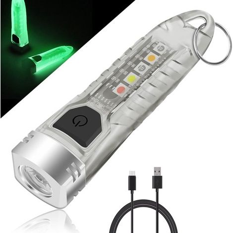 Mini torcia a LED portachiavi, 400 lumen, 12 potenti modalità, con luce UV, fascio laterale, rossa, blu e gialla, torcia ricaricabile EDC, adatta per l'uso quotidiano e le attività all'aperto. (1/5)