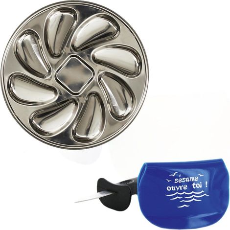 Lot de 6 assiettes à huîtres avec couteau à huitres