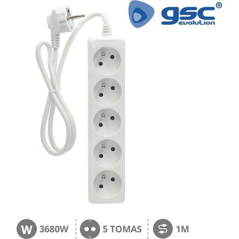 Multiprise système français 5 fiches 3x1mm 1 mètre blanc