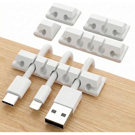 Clips Câble Organisateur Bureau, Range Cable bureau Fentes 1/2/3/5/7 [paquet de 5], Rangement Cables, Organisateur de cables, cable Management pour USB Câbles de Chargeur/Souris/Écouteur/PC (Blanc) (1/5)