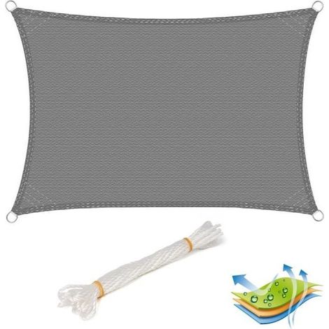 Voile d'ombrage rectangulaire en HDPE 3x4m Gris - Protection UV pour jardin, terrasse ou camping