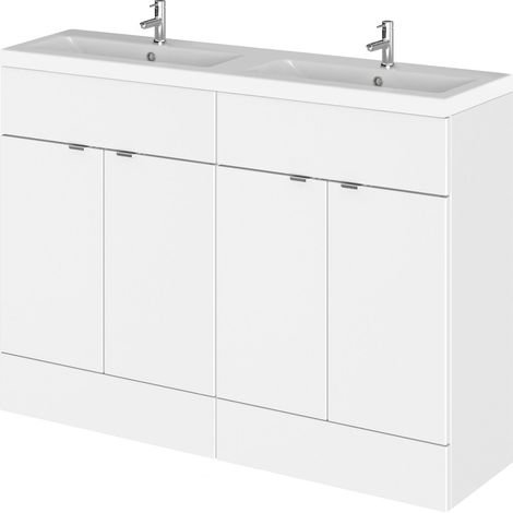 Alrewas Contemporary 2 Door Floor Standing Vanity Unit with Basin, Gloss White, 1200mm