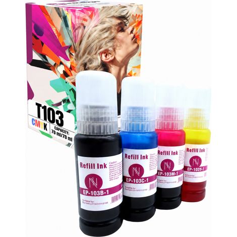 Inkdigo Tinte 103 XL kompatibel mit Epson EcoTank L1210, L5290, L5310, L1250, TÜV-zertifiziert (1/5)