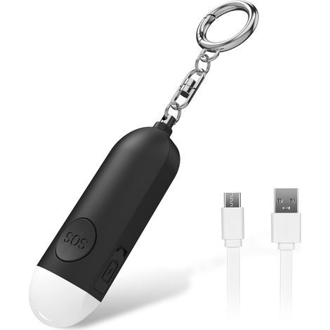 Mini alarme rechargeable avec 130 dB et lumière LED pour femmes, enfants et personnes âgées, noir (1/5)