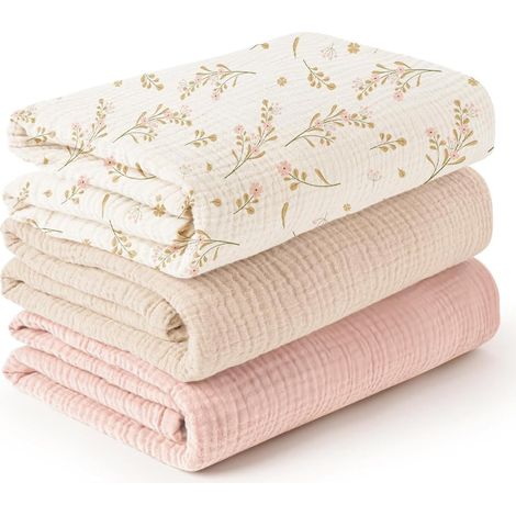 Lange Bébé - Lot de 3 - Coton Mousseline - Absorbant Respirant - Allaitement Bain Change - 100x100cm (1/5)
