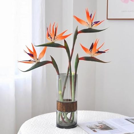 Lot de 4 oiseaux de paradis artificiels de 58,4 cm en caoutchouc souple - Fleurs tropicales hawaïennes pour vase, bouquets, arrangement floral, maison, bureau, décoration de mariage (1/5)