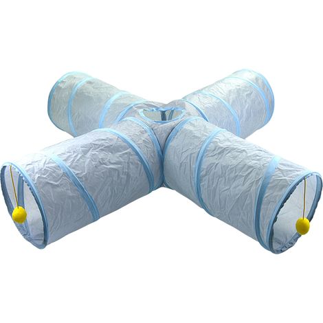 1 tunnel pour chats, pliable, avec balle à clochette et papier crépitant, 4 entrées, diamètre 25 cm, polyester (1/5)