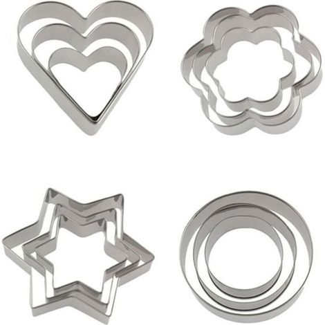 Lot de 12 emporte-pièces, emporte-pièces en métal, emporte-pièce en acier inoxydable, biscuit fondant, coeur, étoile, cercl (1/5)