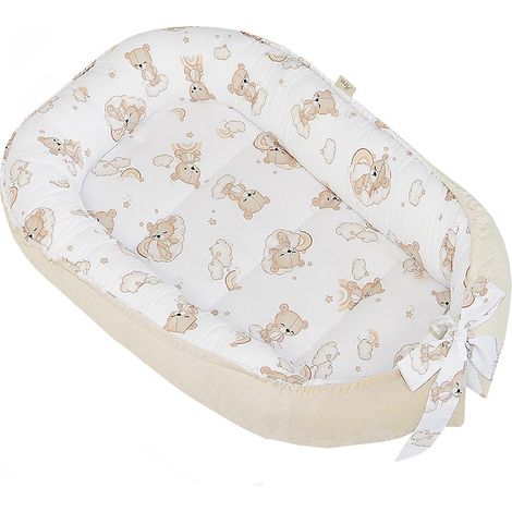 Manta de bebé tipo capullo de doble cara, de terciopelo y algodón (capuchino + osito de peluche en una nube). (1/3)