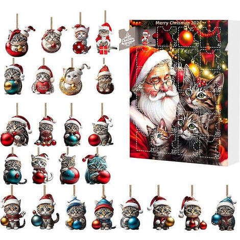 Calendrier de l'Avent 2D Teckels - Pendentif Chat - Décoration de Noël - 24 jours - Calendrier de l'Avent - Pendentif Sapin de Noël - Cadeau de Noël - L (1/5)