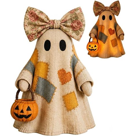 Décoration d'Halloween en patchwork - Fonctionne à piles - Lampe de bureau - Décoration de table pour la maison, le bureau, une fête et une utilisation en intérieur (1/5)