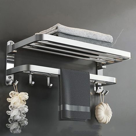 Portasciugamani da bagno, portasciugamani pieghevole da parete in acciaio inox 304 con 5 ganci multifunzionali, portasciugamani senza foratura per bagno, cucina, WC