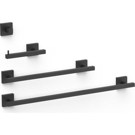 Ensemble de 2 Porte-serviettes et 1 Dérouleur à papier WC Noir mat - TRES 09598101NM