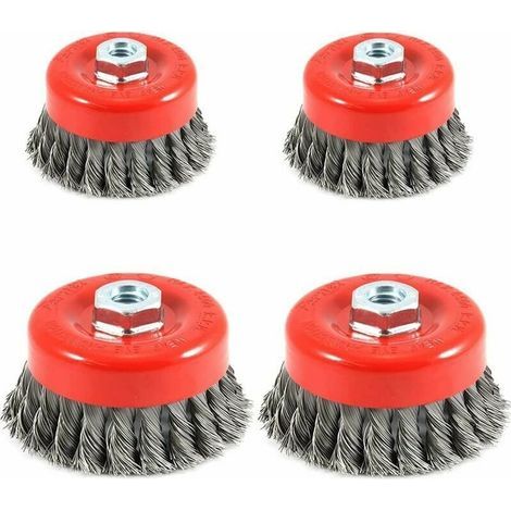 4 brosses métalliques de nettoyage, brosses à grain en acier torsadé, diamètre 75 mm et 100 mm, M14 (1/5)