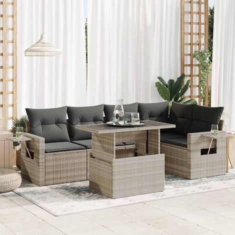 Salon de jardin 6 pièces en résine tressée gris clair avec coussins et table réglable, 62.1kg - PANGIVO (1/5)