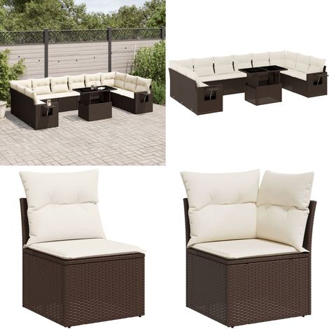 11-tlg. Garten-Sofagarnitur mit Kissen Braun Poly Rattan - Gartenmöbel - Esszimmergarnitur - Outdoor Möbel - Lounge Set - Rattan Gartenmöbel - Home & Living (1/5)