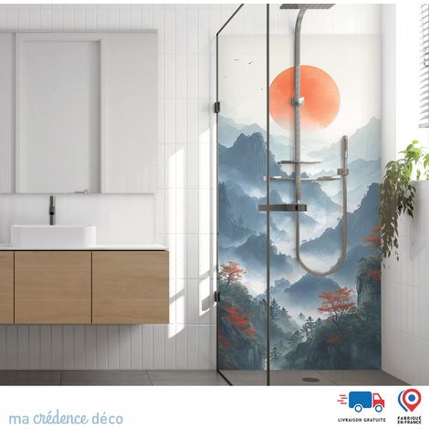 Panneau de douche : Montagne zen et soleil rouge 2 - Alu composite - 90 - 245 (1/3)