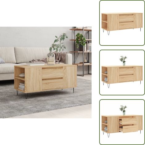 The Living Store Table basse chêne sonoma 102x44,5x50 cm bois d'ingénierie - Table Basse - Meuble Salon - Table D'appoint - Table Latéral - Meubles Design (1/5)